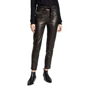 Veronica Beard Faxon Lamb Leather Paperbag Pants Size 0 Black Fall Edgy Chic